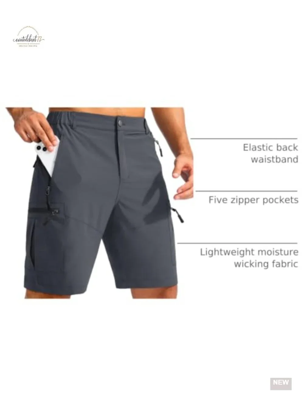 Men's Hiking Cargo Shorts 5 Zipper Pockets Lightweight Quick Dry UPF 50